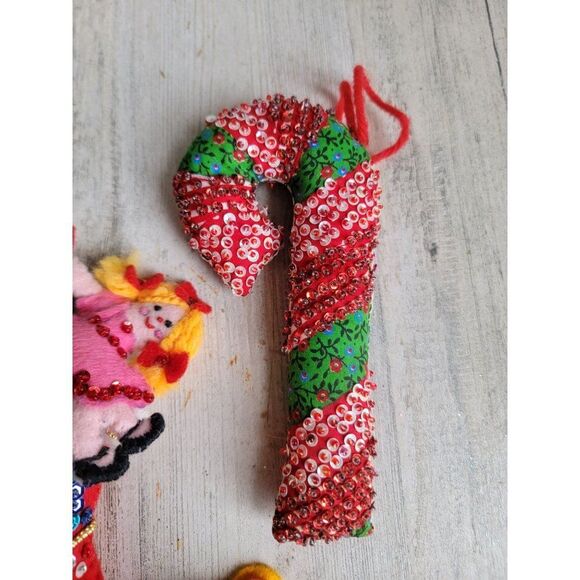 Vintage plush stocking Teddy Bear tree candy cane set ornament Xmas - Picture 5 of 8